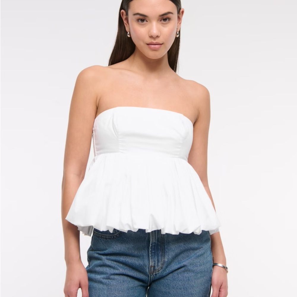 Abercrombie White Strapless Bubble Hem Top